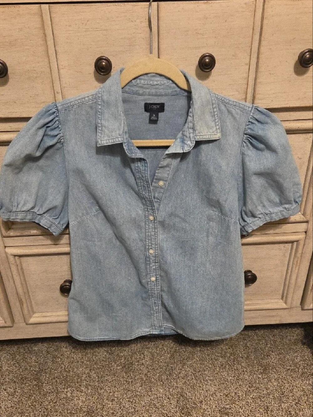 J. Crew Light Denim Puff-Sleeve Button-Down Shirt - Light Blue